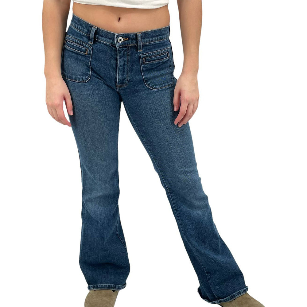 Vintage Y2K GAP Flare Leg Jeans Mid/Low Rise 2% Spandex Medium Blue | Size 4 - Picture 2 of 10